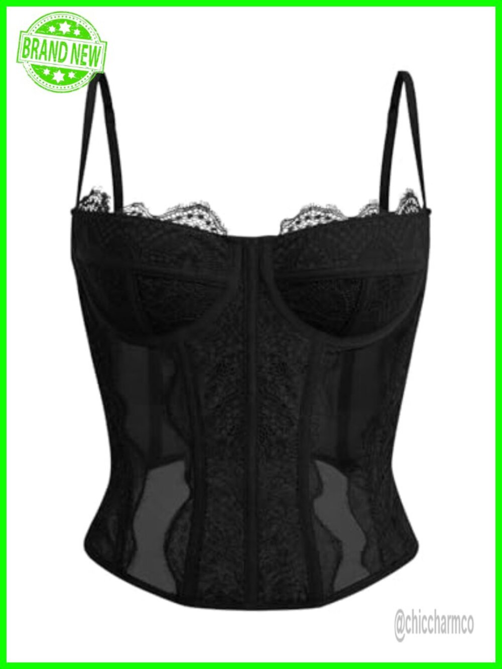 Lace Corset Top Womens Spaghetti Strap V-Neck Backless Crop Bustier